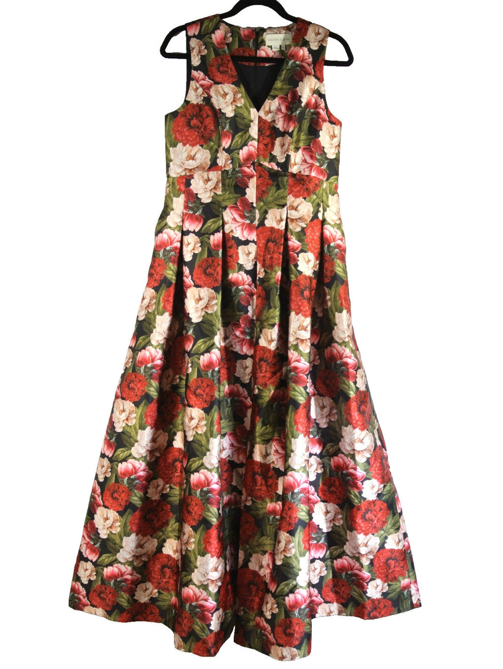 NEW Sachin & Babi Brooke Pleated Floral-Print Mikado Gown Sz 8 #LD530 - Picture 5 of 11